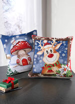 Kissenbez&uuml;ge &laquo;Rentier&raquo; und &laquo;Pilzhaus&raquo;, 2er-Set 