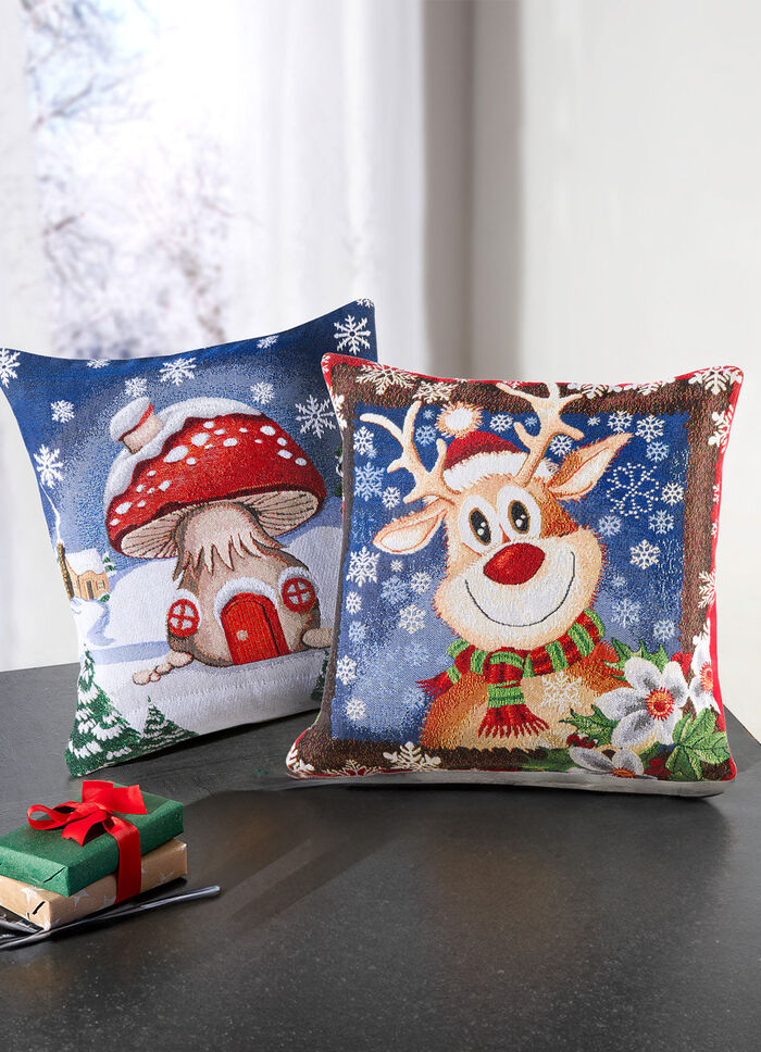 Kissenbez&uuml;ge &laquo;Rentier&raquo; und &laquo;Pilzhaus&raquo;, 2er-Set 