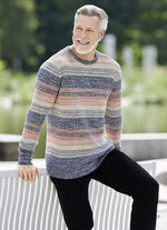 Ansprechender Rundhalspullover MARINE-ORANGE-BEIGE MELIERT