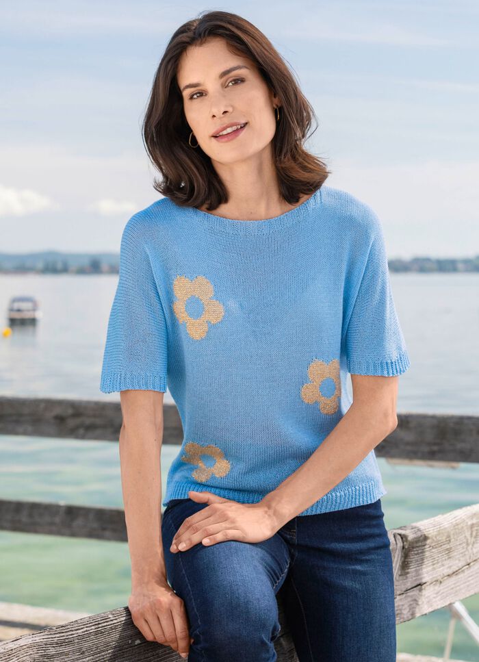 Pullover mit Glitzer in Blumenmotiven 