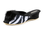 ELENA EDEN Pantolette mit schwarzem Kunstfellpompon SCHWARZ-WEISS