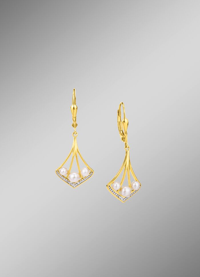 Ohrringe mit Zirkonia und S&uuml;sswasser-Zuchtperlen 