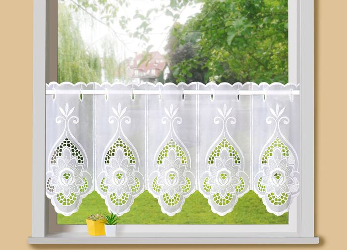 Kurzvorhang Blume mit Stangendurchzug 